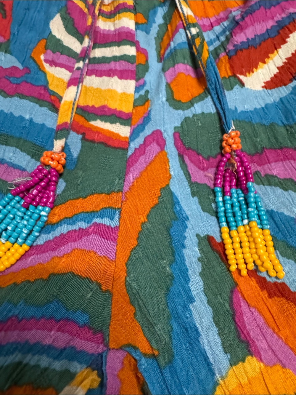 Christian Siriano NY Small Palazzo Pants WideLeg Tropical Womens Beaded Ties - Picture 3 of 8